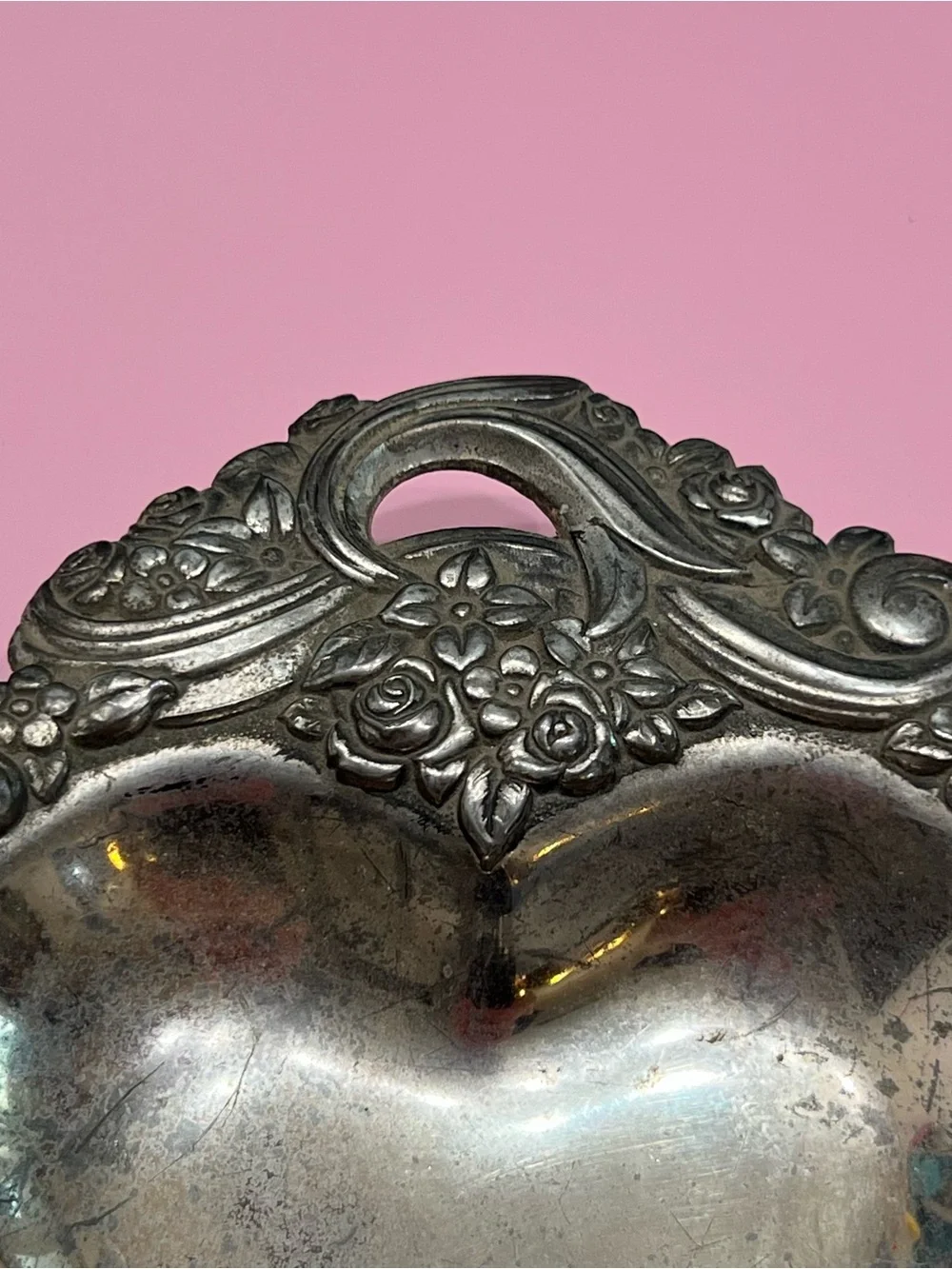 Vintage Silver Plate Heart Shaped Bon Bon Candy Trinket Dish Romantic Coquette